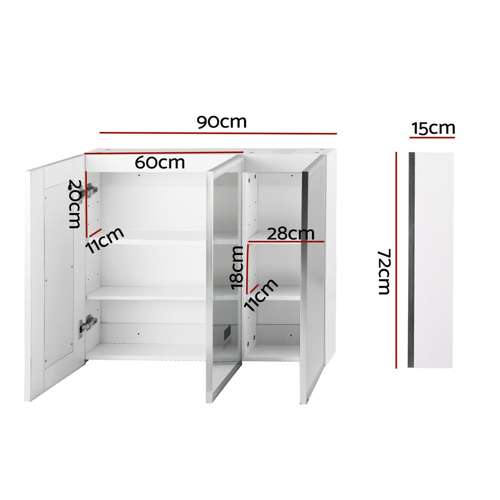 Bathroom Mirror Cabinet LED Light 900x720mm Medicine Wall Storage Awezingly
