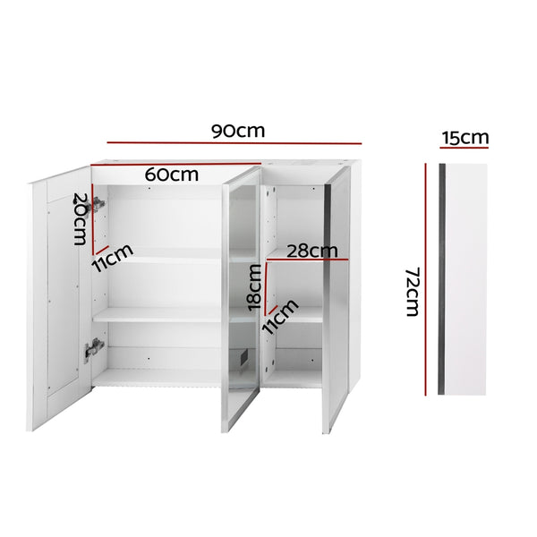Bathroom Mirror Cabinet LED Light 900x720mm Medicine Wall Storage Awezingly