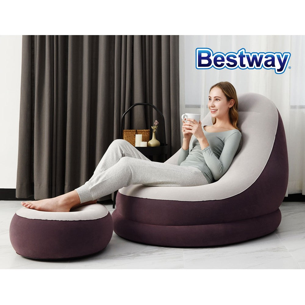 Bestway Inflatable Air Chair Seat Couch Lazy Sofa Lounge Ottoman Purple/Blue Awezingly