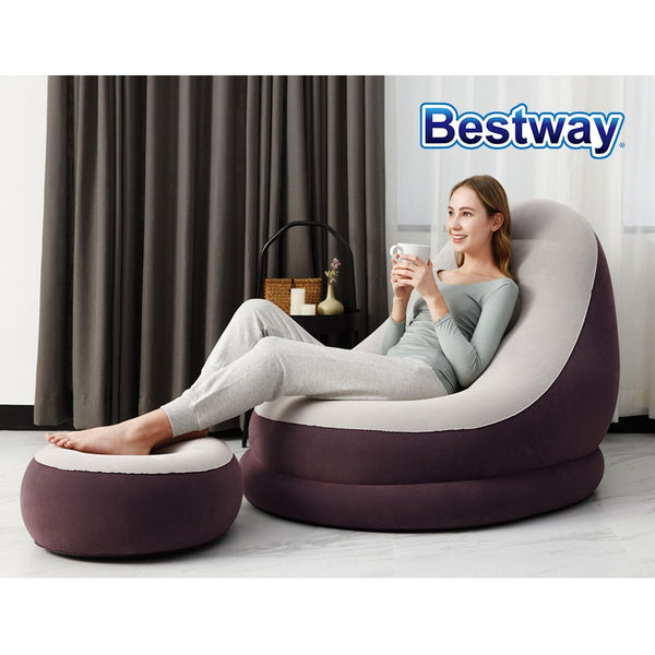 Bestway Inflatable Air Chair Seat Couch Lazy Sofa Lounge Ottoman Purple/Blue Awezingly