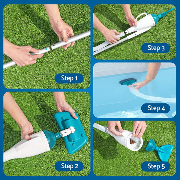 Bestway Pool Cleaner 2 Cleaning Heads Vacuum 6m Hose 1.9m Aluminium Pole Awezingly