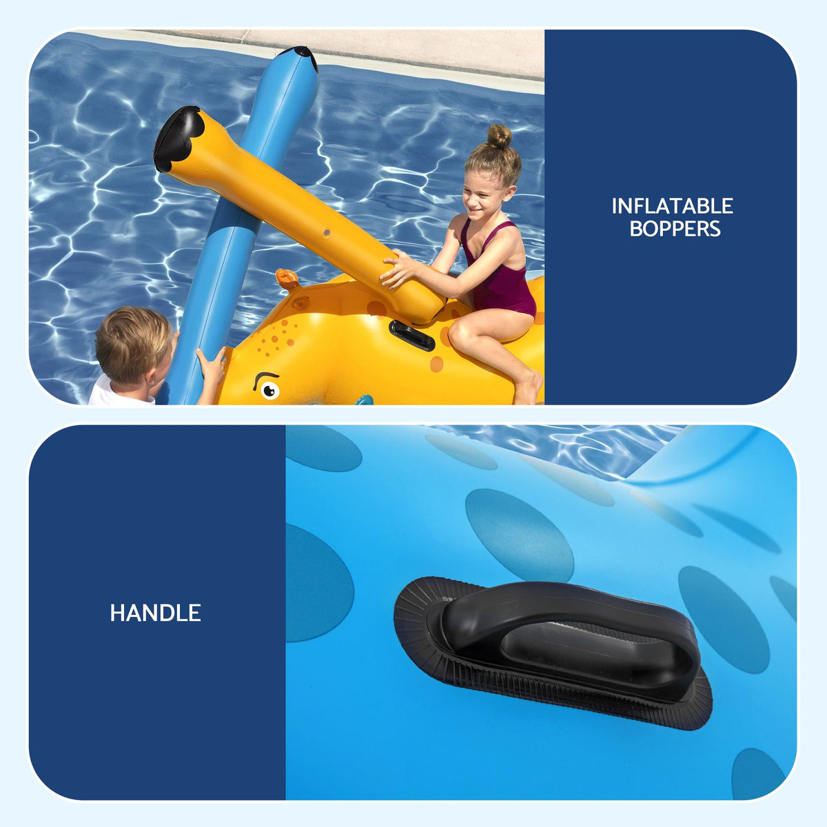 Bestway Kids Rhino Inflatable Ride-On Pool Float Toy Set of 2 with Boppers Awezingly