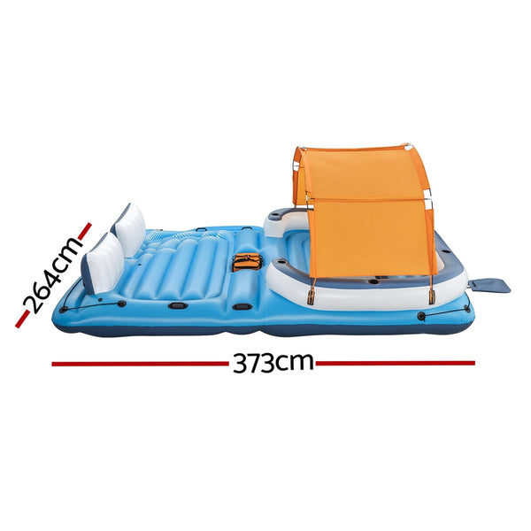 Bestway Pool Float Island Inflatable Lounge 6-person Raft Seat Canopy Awezingly