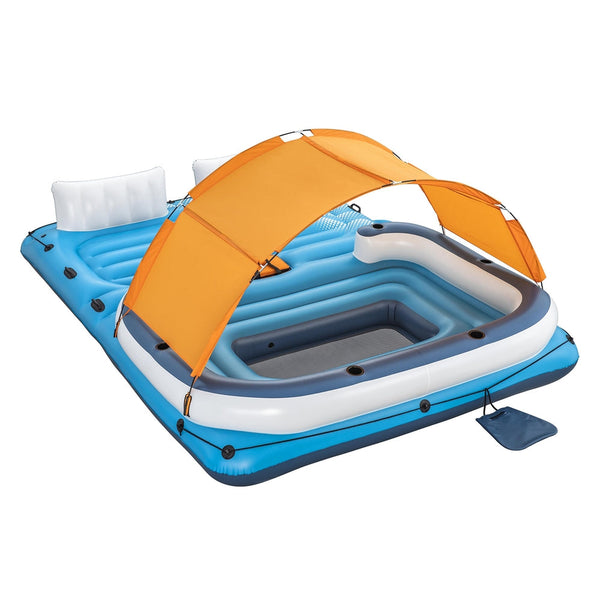 Bestway Pool Float Island Inflatable Lounge 6-person Raft Seat Canopy Awezingly