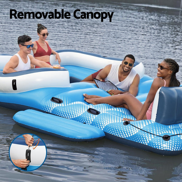 Bestway Pool Float Island Inflatable Lounge 6-person Raft Seat Canopy Awezingly
