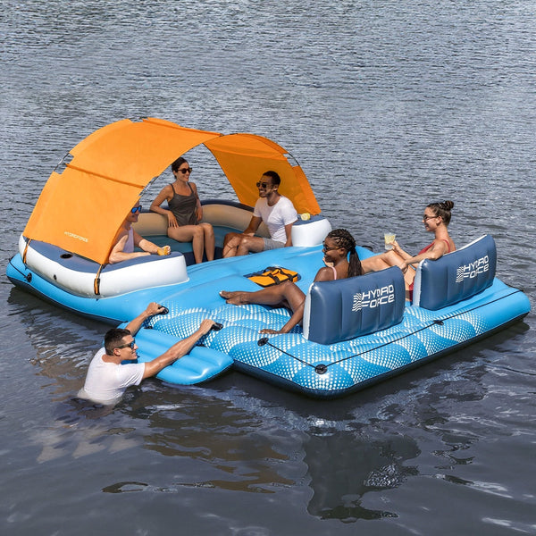 Bestway Pool Float Island Inflatable Lounge 6-person Raft Seat Canopy Awezingly