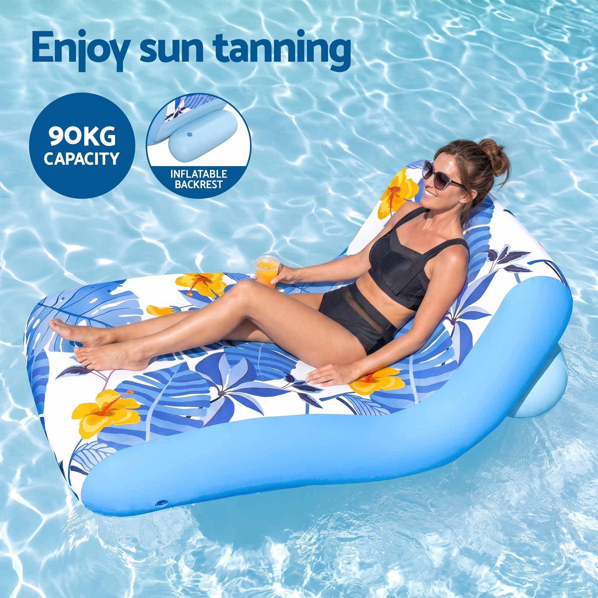 Bestway Inflatable Pool Float Sun Lounger with Cup Holder 163x94cm Blue Awezingly