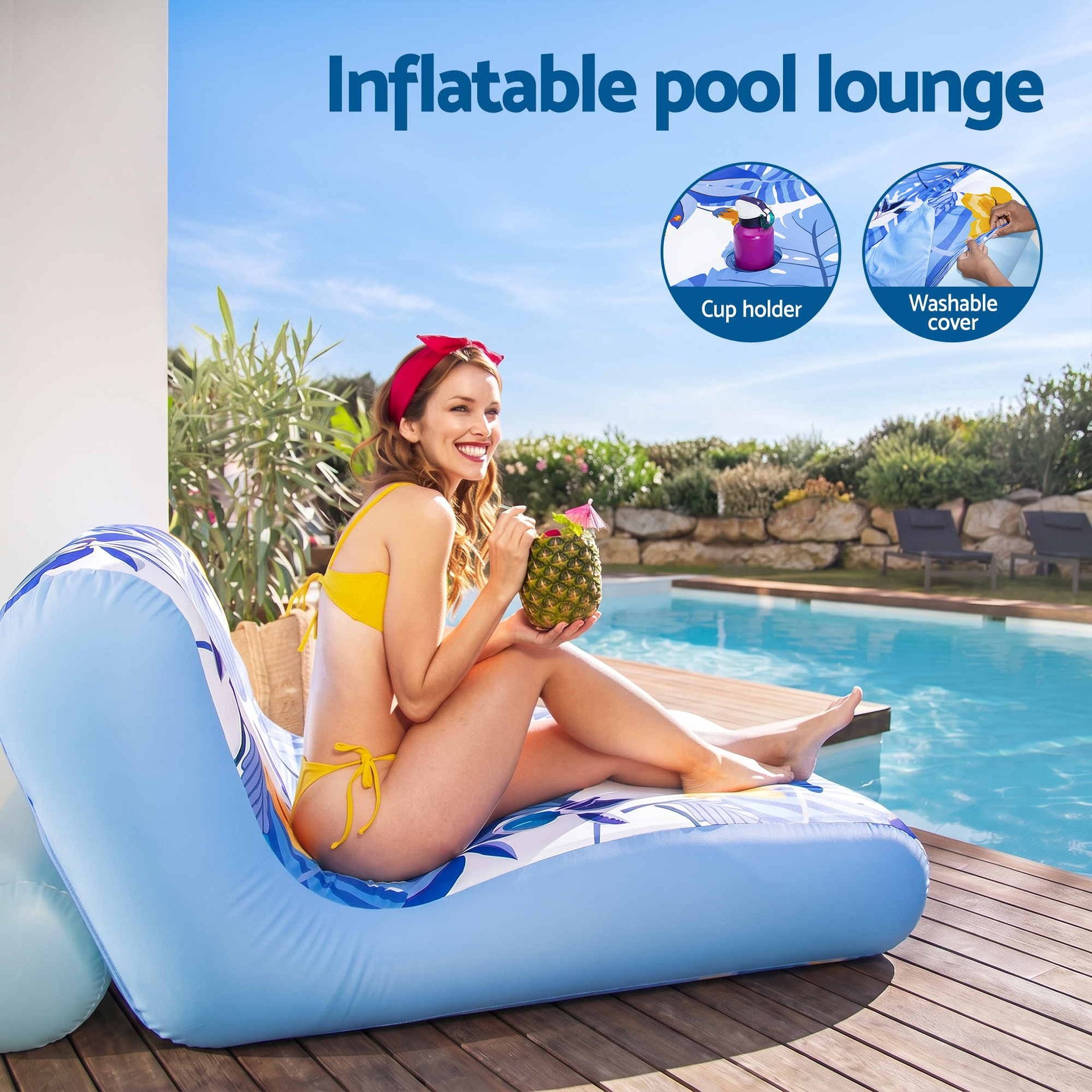 Bestway Inflatable Pool Float Sun Lounger with Cup Holder 163x94cm Blue Awezingly