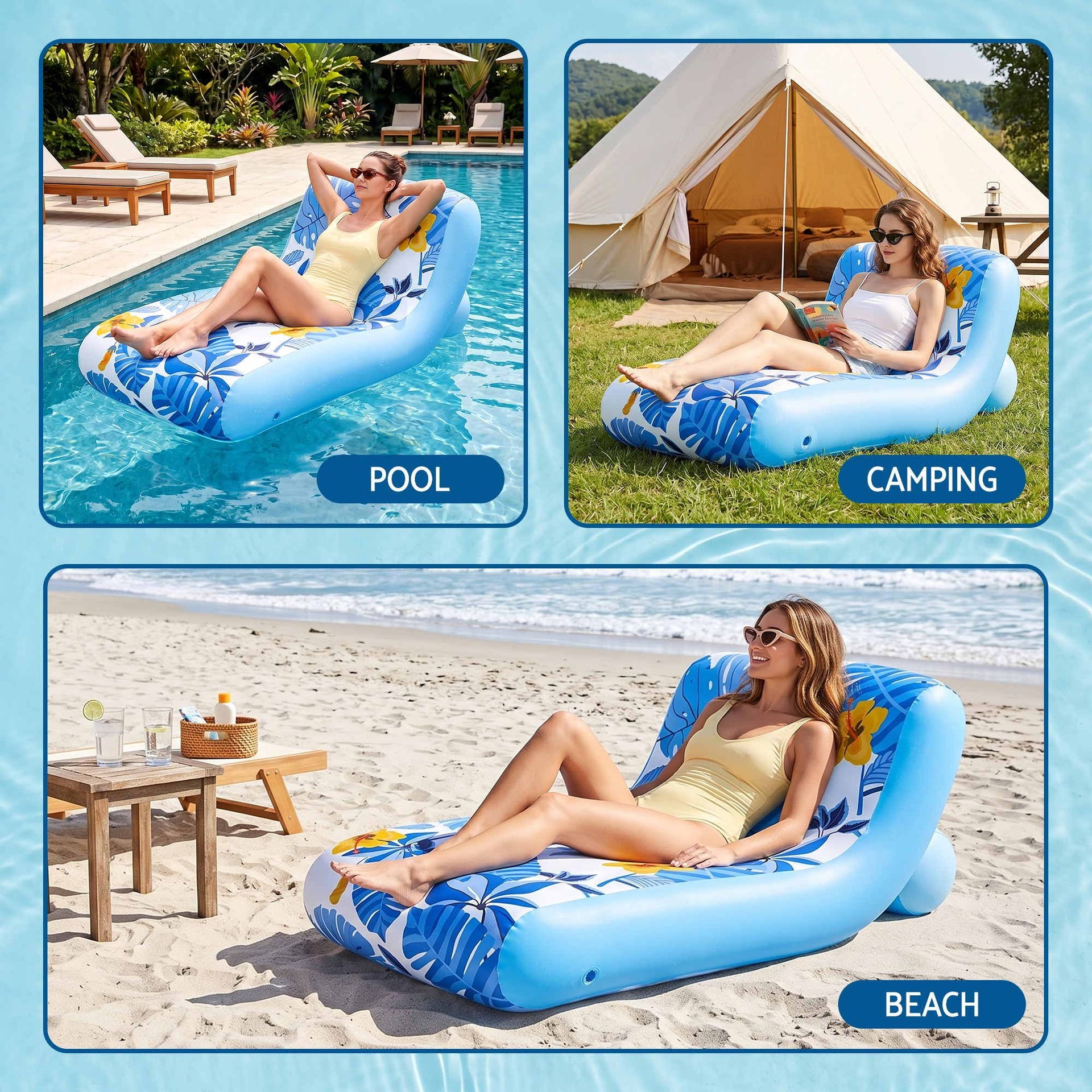 Bestway Inflatable Pool Float Sun Lounger with Cup Holder 163x94cm Blue Awezingly