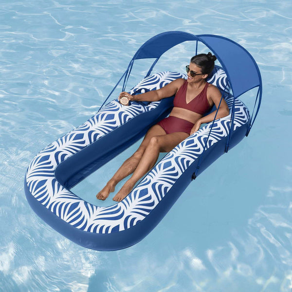 Bestway Inflatable Floating Float Lounger with Sunshade Canopy 1.98Mx1.12M Blue Bestway