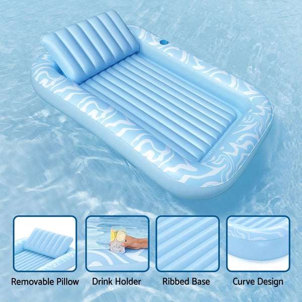 Bestway Float Floating Seat Pool Lounger Inflatable Lounge Chair Bed Pillow Cup Holder 2.03MX1.37M Awezingly