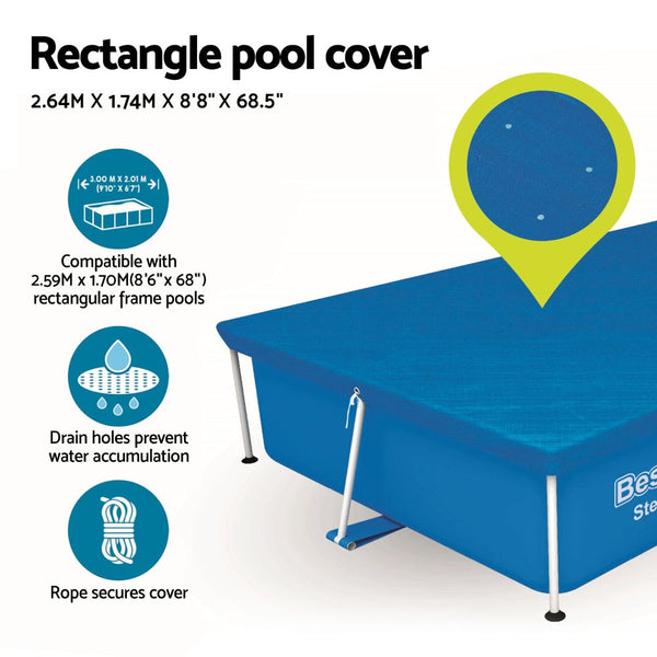Bestway Pool Cover 264x174cm Rectangle Swimming Pool PE Shelter Fits 259x170cm Pools Awezingly