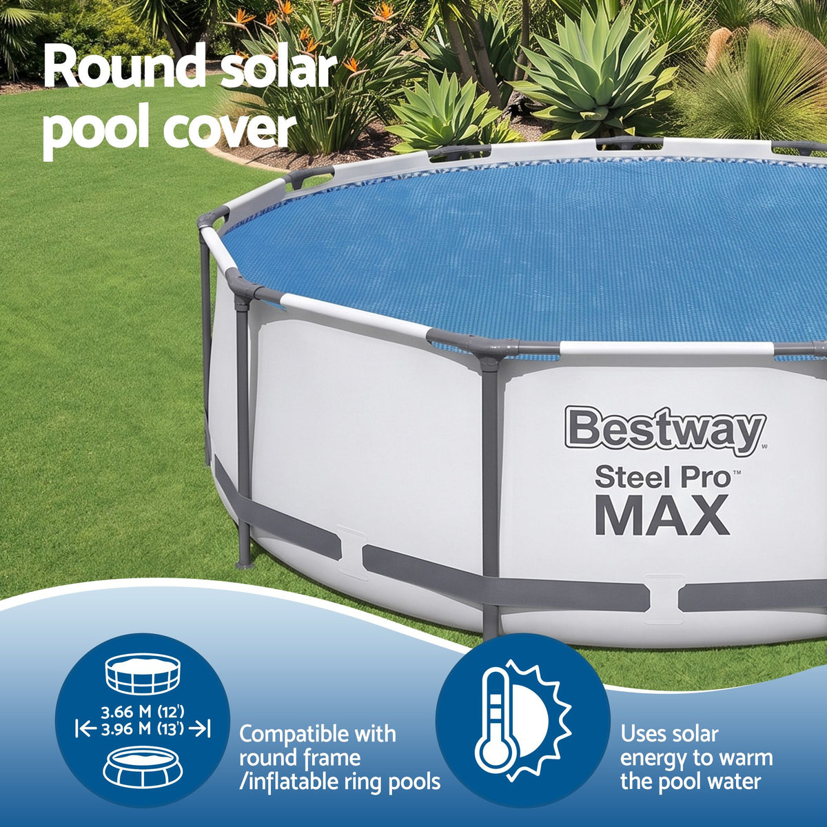 Bestway Pool Cover Solar Fits 3.66m Round Above Ground Swimming Pool Blanket Awezingly