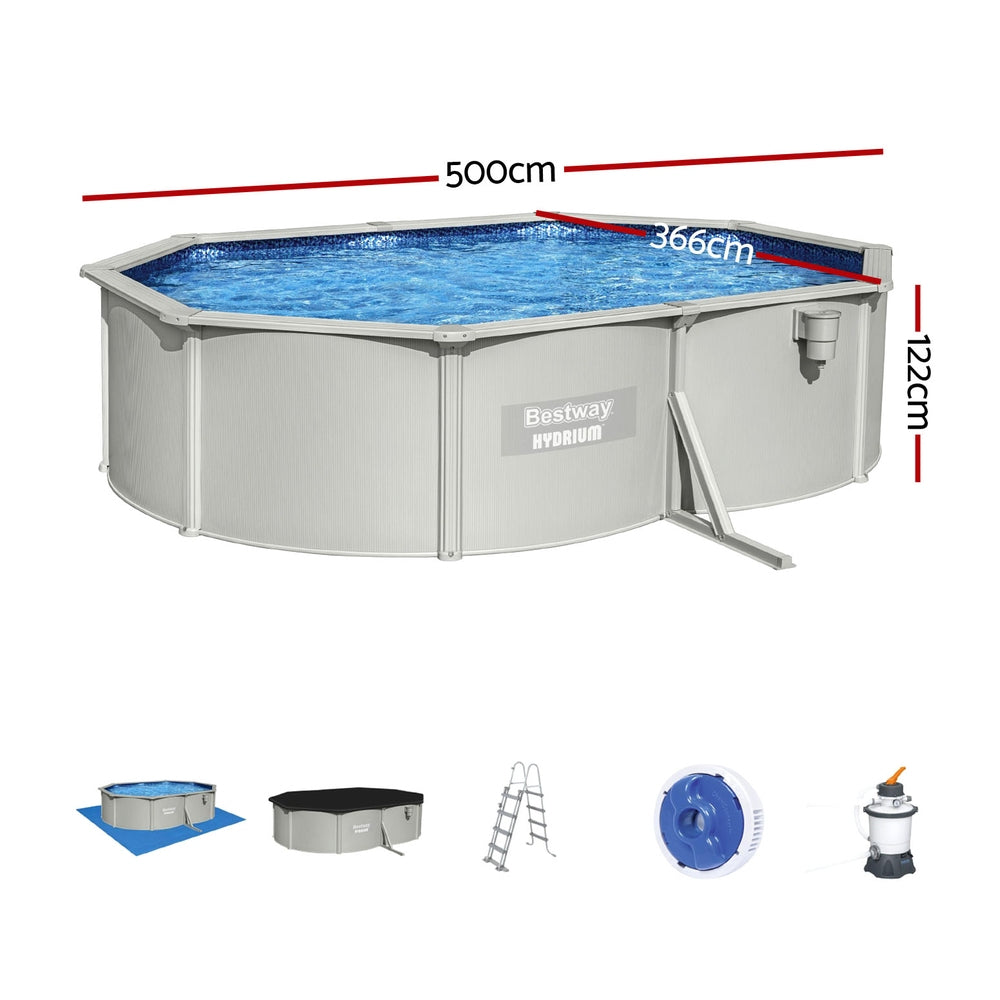 Bestway Swimming Pool 500x366x122cm Steel Frame Above Ground Pools Filter Pump Ladder 16296L Bestway