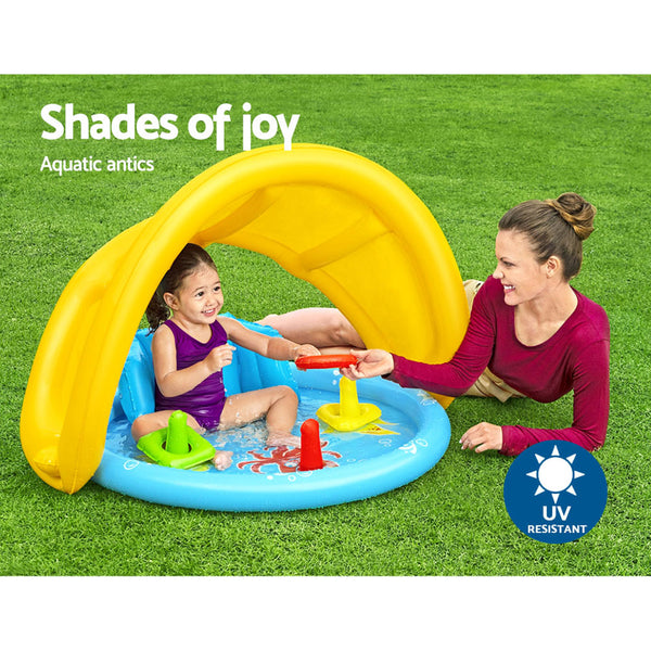 Bestway Kids Pool 115x89x76cm Inflatable Play Swimming Pools w/ Canopy 31L Awezingly