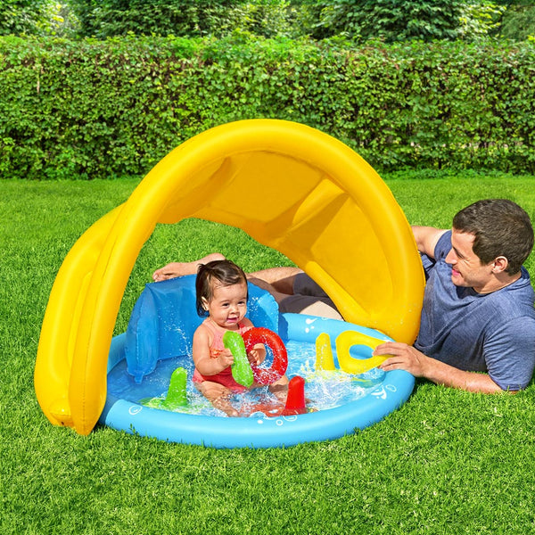 Bestway Kids Pool 115x89x76cm Inflatable Play Swimming Pools w/ Canopy 31L Awezingly