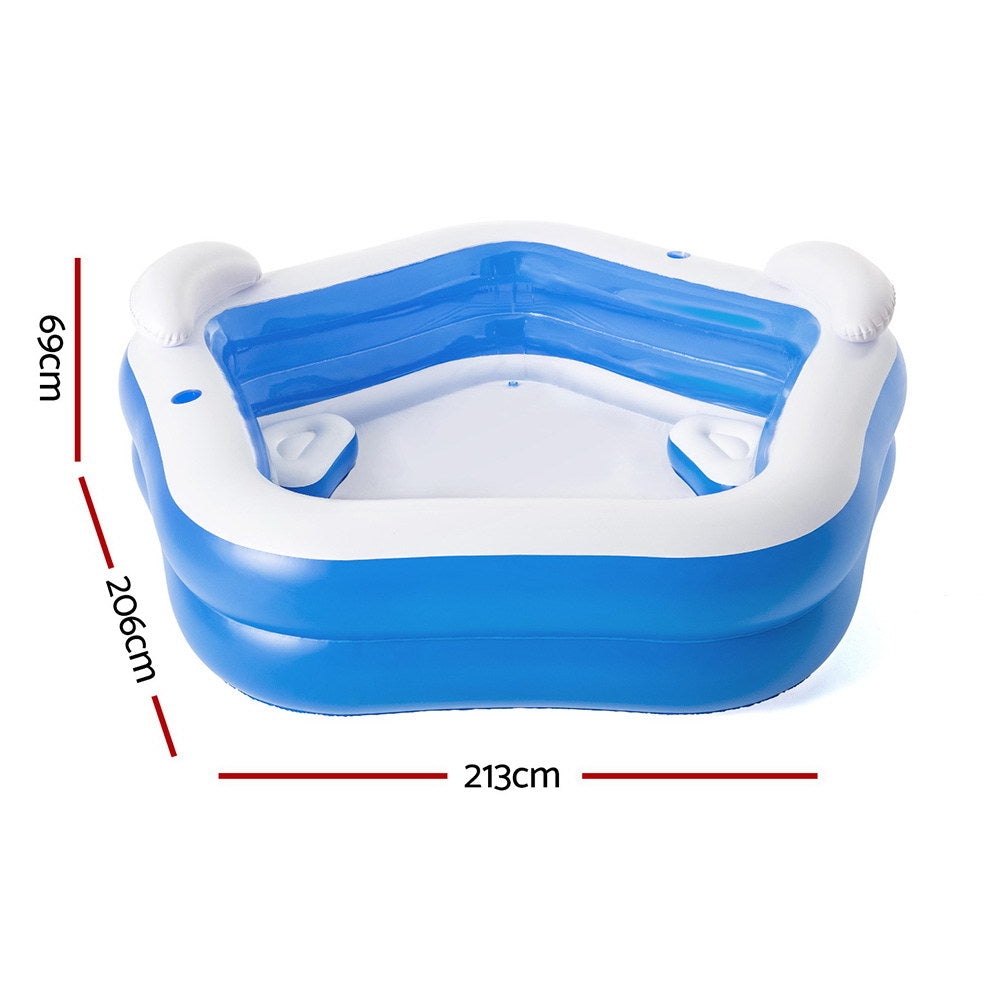 Bestway Kids Inflatable Pool Above Ground Pools Seat Cushions Cup Holder 213x206cm Awezingly