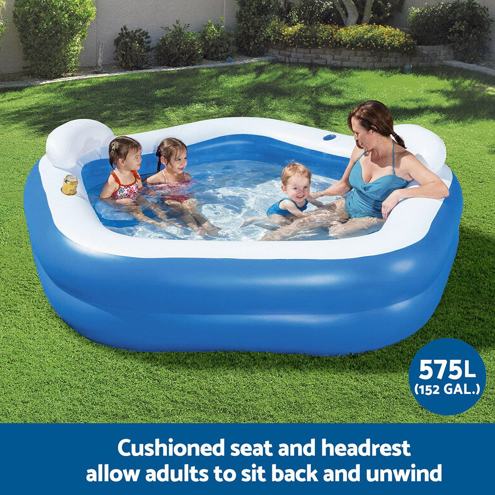 Bestway Kids Inflatable Pool Above Ground Pools Seat Cushions Cup Holder 213x206cm Awezingly
