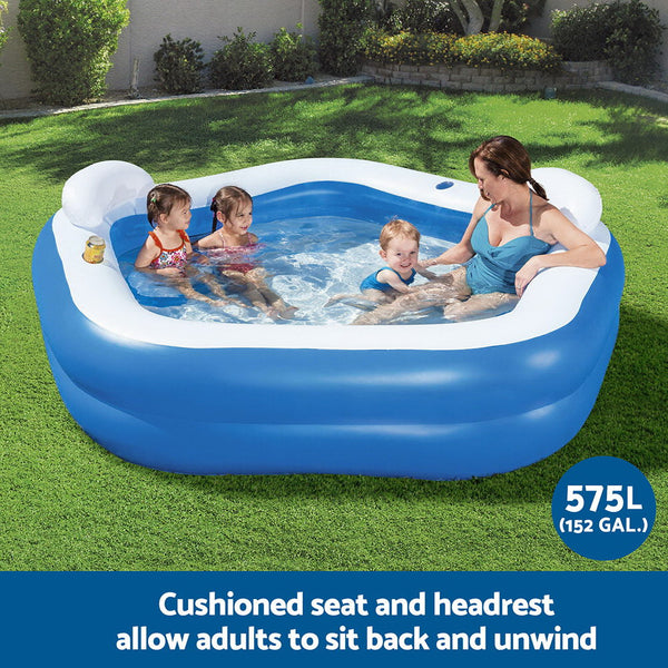 Bestway Kids Inflatable Pool Above Ground Pools Seat Cushions Cup Holder 213x206cm Awezingly