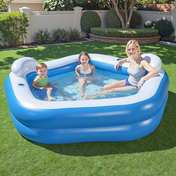 Bestway Kids Inflatable Pool Above Ground Pools Seat Cushions Cup Holder 213x206cm Awezingly