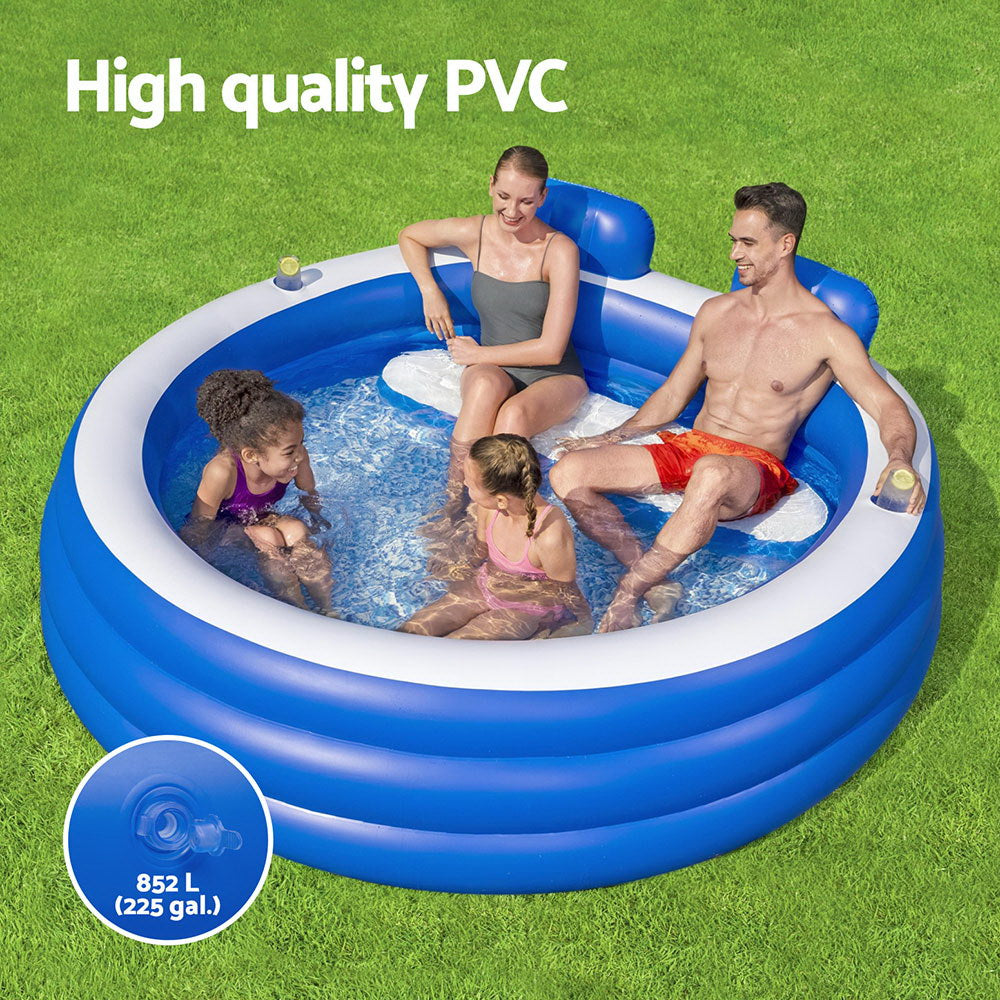 Bestway Kids Inflatable Pool Above Ground Pools Bench Seat Cup Holder 231x219cm Bestway