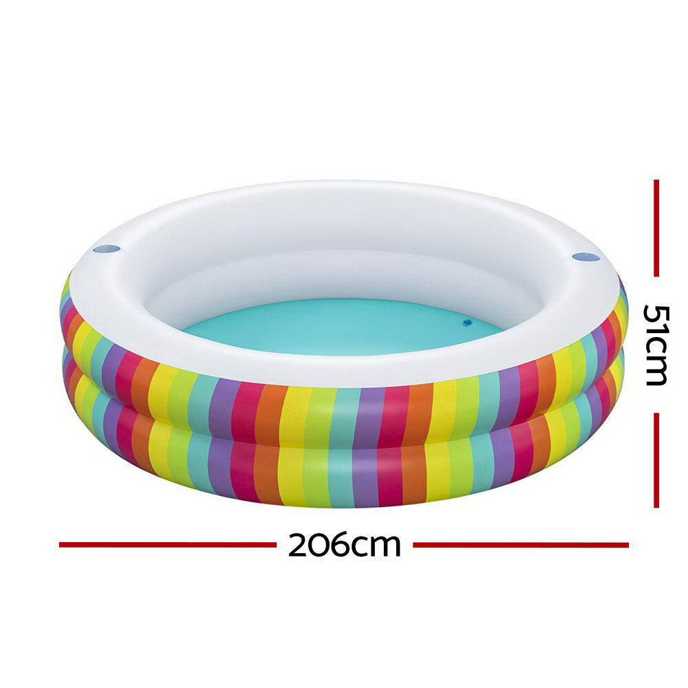 Bestway Kids Inflatable Round Pool Above Ground Cup Holder Rainbow 206x206x51cm Bestway