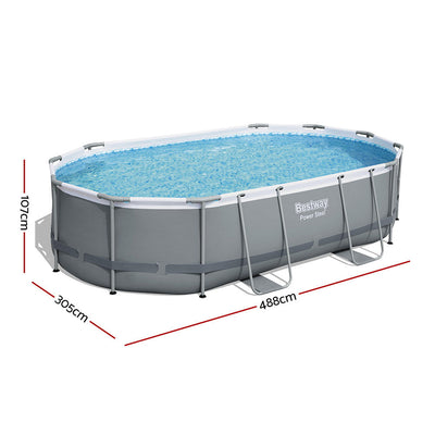 Bestway 488x305x107cm Swimming Pool Steel Frame Set w/ Pump Filter Ladder Cover