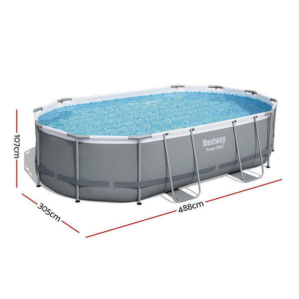 Bestway 488x305x107cm Swimming Pool Steel Frame Set w/ Pump Filter Ladder Cover Awezingly