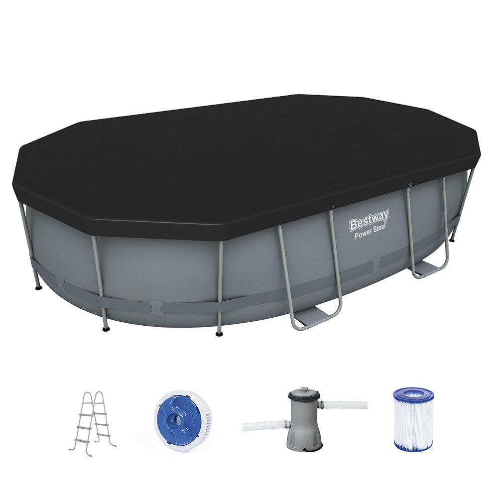 Bestway 488x305x107cm Swimming Pool Steel Frame Set w/ Pump Filter Ladder Cover Awezingly