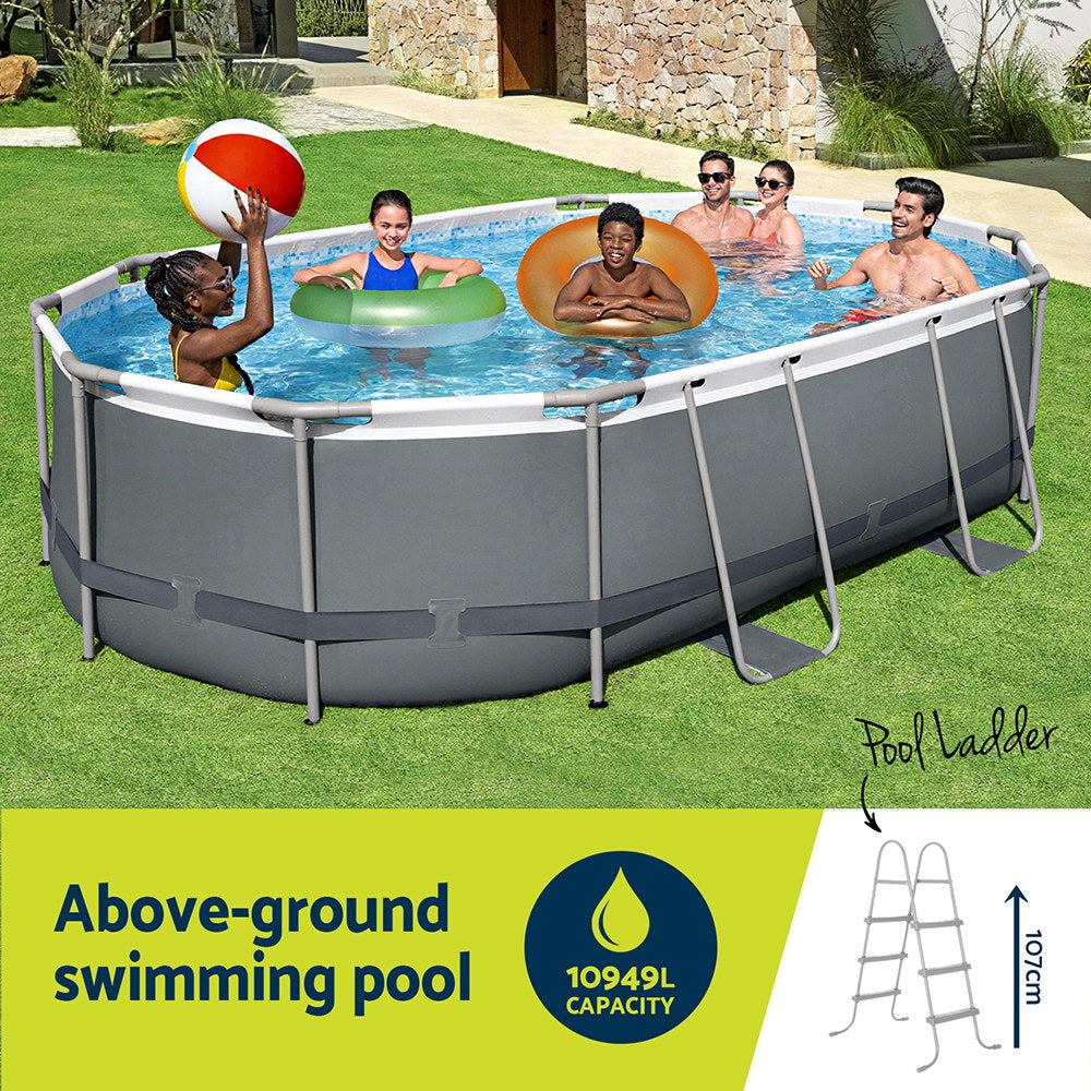 Bestway 488x305x107cm Swimming Pool Steel Frame Set w/ Pump Filter Ladder Cover Awezingly