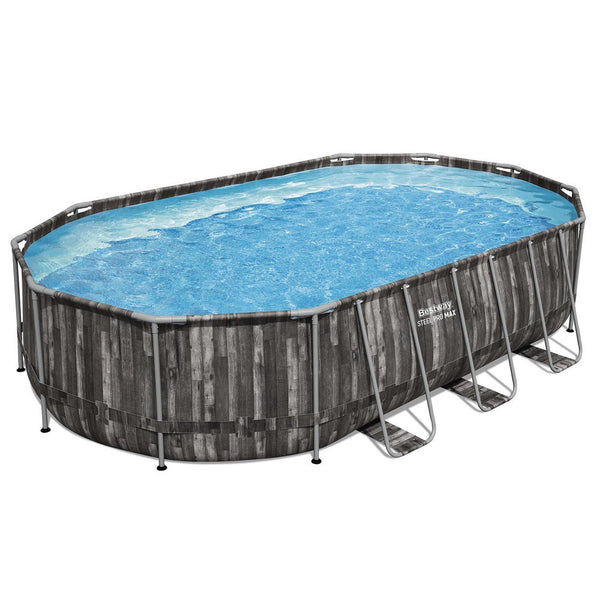 Bestway Swimming Pool Steel Frame Pool Set 6.1x3.66m w/ Filter Pump Ladder Cover Awezingly