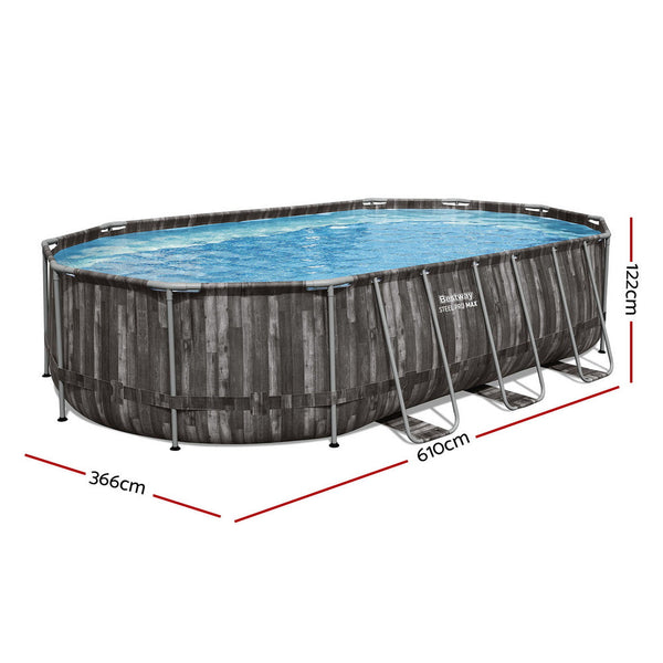 Bestway Swimming Pool Steel Frame Pool Set 6.1x3.66m w/ Filter Pump Ladder Cover Awezingly