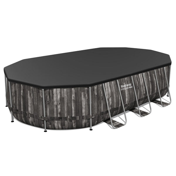 Bestway Swimming Pool Steel Frame Pool Set 6.1x3.66m w/ Filter Pump Ladder Cover Awezingly