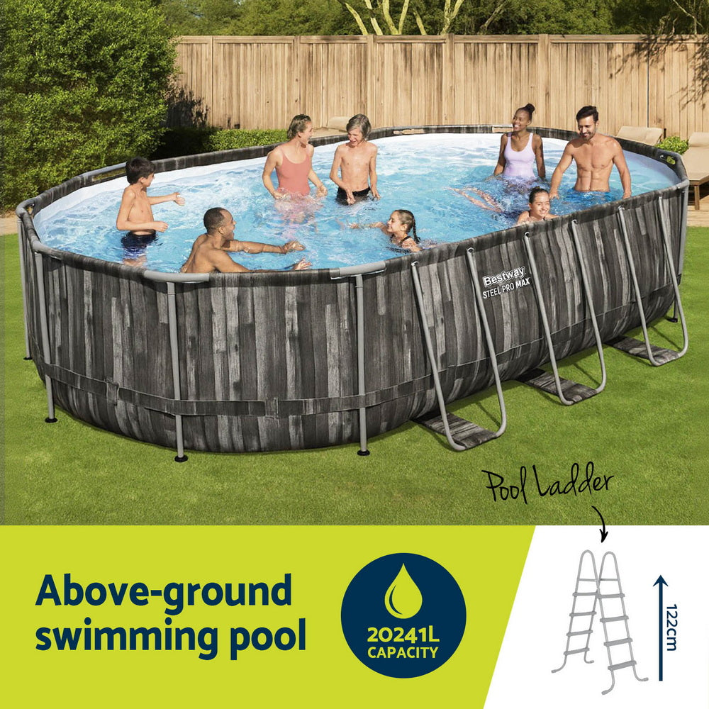 Bestway Swimming Pool Steel Frame Pool Set 6.1x3.66m w/ Filter Pump Ladder Cover Awezingly