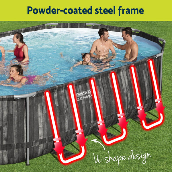 Bestway Swimming Pool Steel Frame Pool Set 6.1x3.66m w/ Filter Pump Ladder Cover Awezingly
