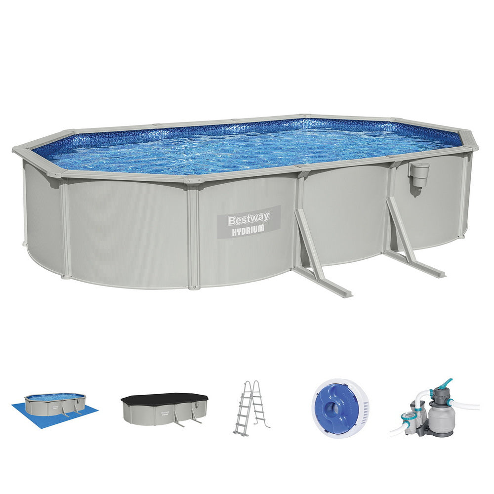 Bestway Swimming Pool 610 x 366cm Steel Frame Round Pool Set w/ Filter Ladder Awezingly