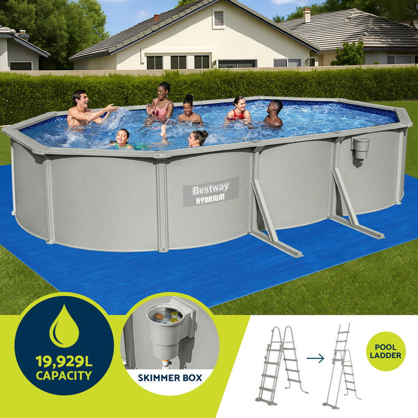 Bestway Swimming Pool 610 x 366cm Steel Frame Round Pool Set w/ Filter Ladder Awezingly