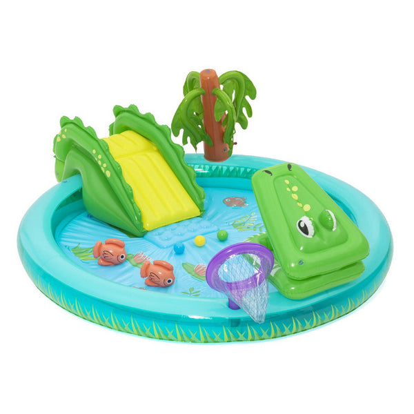 Bestway Kids Inflatable Splash Play Pool with Slide Ball Crocodile Fishing Net Awezingly
