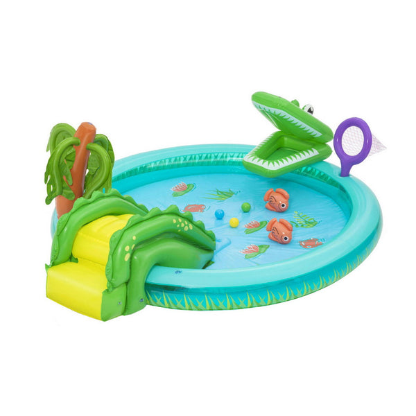 Bestway Kids Inflatable Splash Play Pool with Slide Ball Crocodile Fishing Net Awezingly