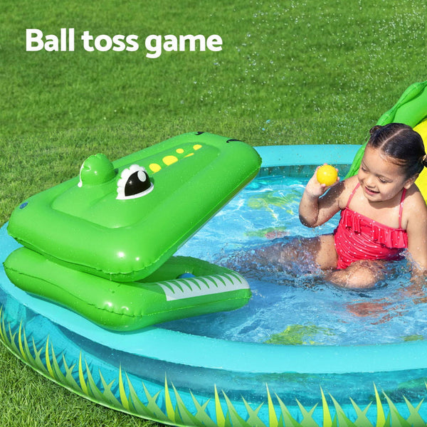 Bestway Kids Inflatable Splash Play Pool with Slide Ball Crocodile Fishing Net Awezingly