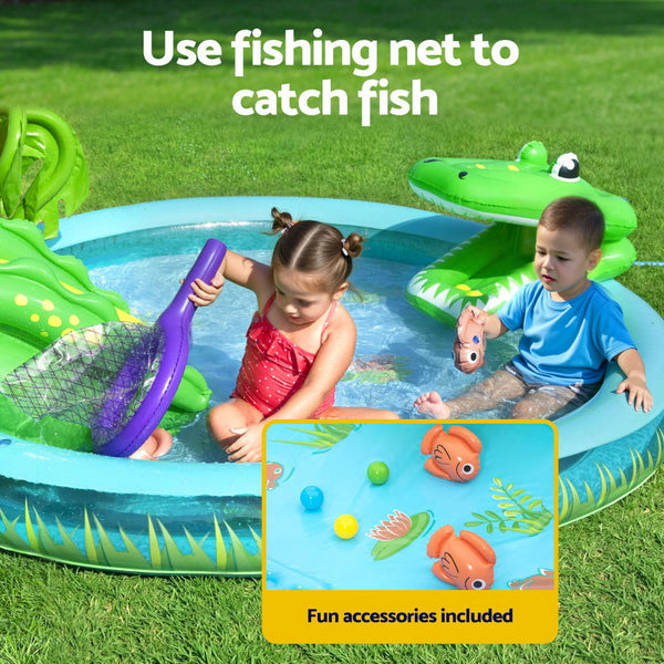 Bestway Kids Inflatable Splash Play Pool with Slide Ball Crocodile Fishing Net Awezingly