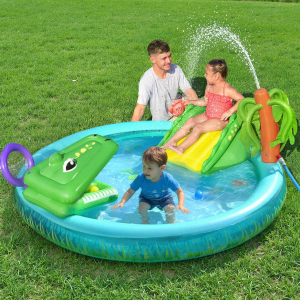 Bestway Kids Inflatable Splash Play Pool with Slide Ball Crocodile Fishing Net Awezingly