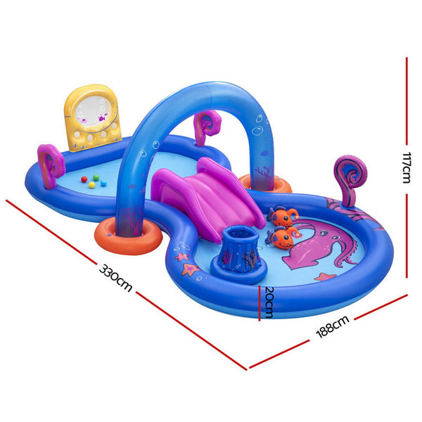 Bestway Kids Inflatable Play Splash Pool with Slide Ball Tossing Toys Coral Basket Awezingly