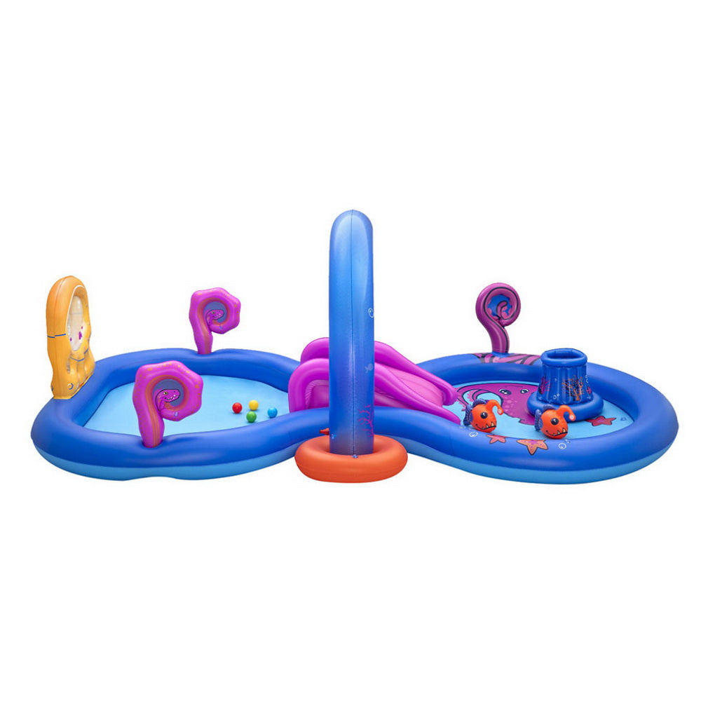 Bestway Kids Inflatable Play Splash Pool with Slide Ball Tossing Toys Coral Basket Awezingly