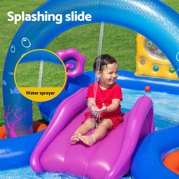 Bestway Kids Inflatable Play Splash Pool with Slide Ball Tossing Toys Coral Basket Awezingly