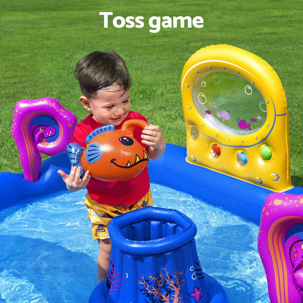 Bestway Kids Inflatable Play Splash Pool with Slide Ball Tossing Toys Coral Basket Awezingly