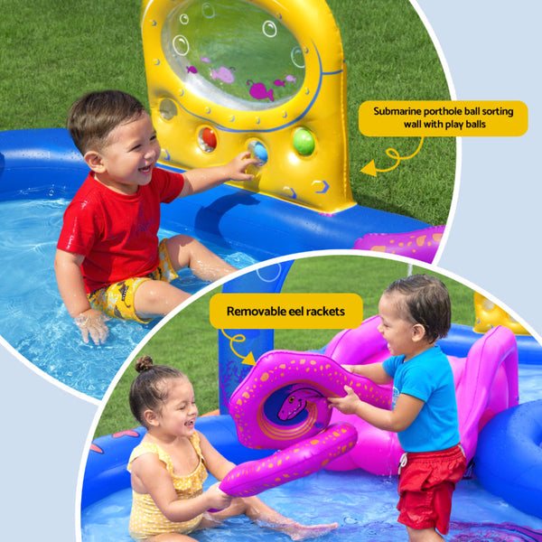 Bestway Kids Inflatable Play Splash Pool with Slide Ball Tossing Toys Coral Basket Awezingly