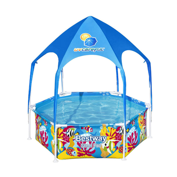 Bestway Kids Pool 183x51cm Steel Frame Swimming Play Pools Canopy 930L Awezingly