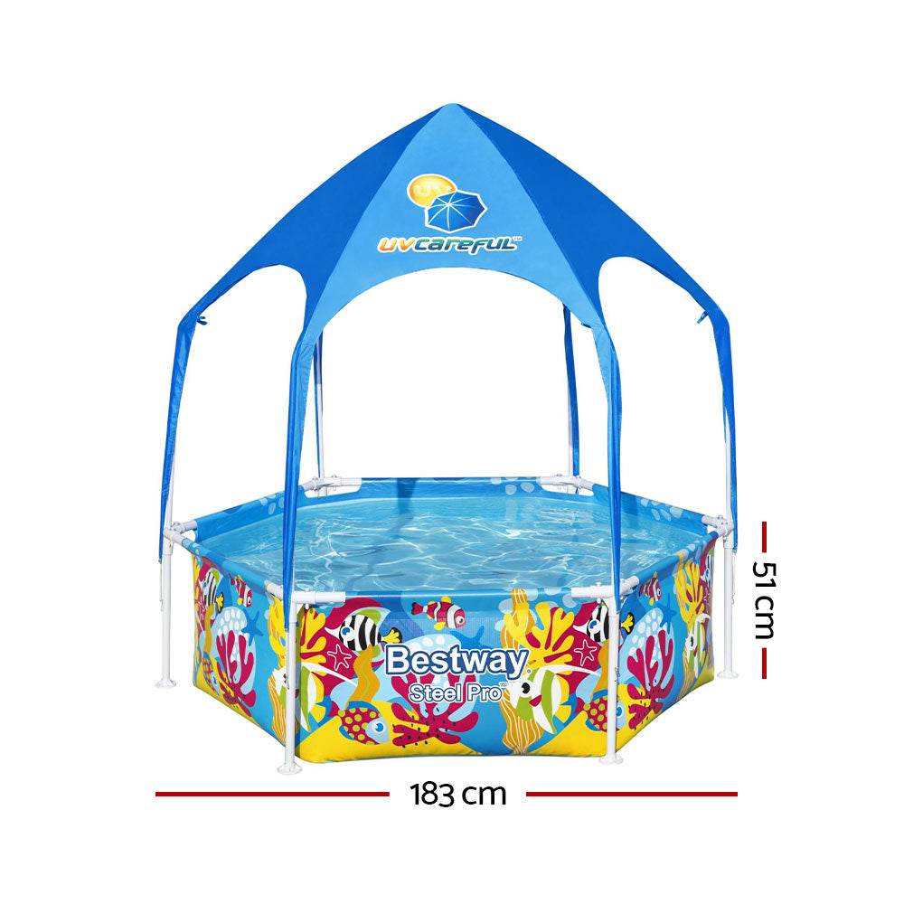 Bestway Kids Pool 183x51cm Steel Frame Swimming Play Pools Canopy 930L Awezingly