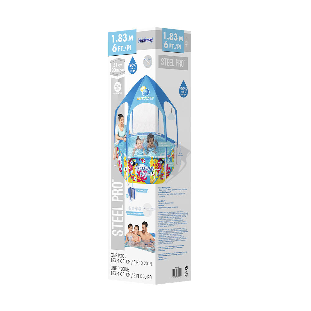 Bestway Kids Pool 183x51cm Steel Frame Swimming Play Pools Canopy 930L Awezingly